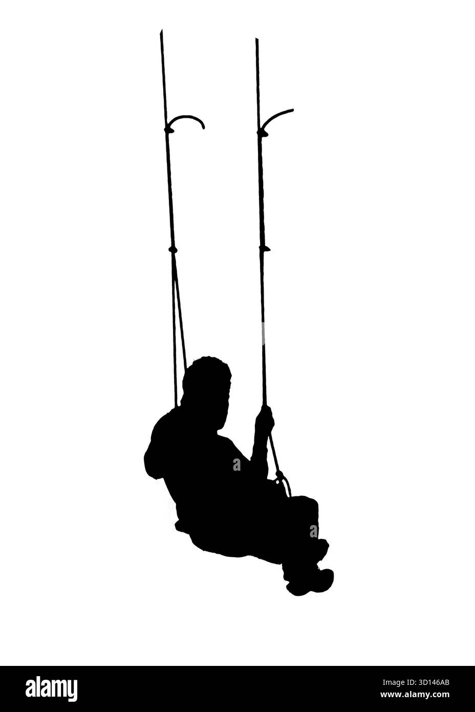 Homme grimpant silhouette noire isolé sur fond blanc, Équateur Banque D'Images