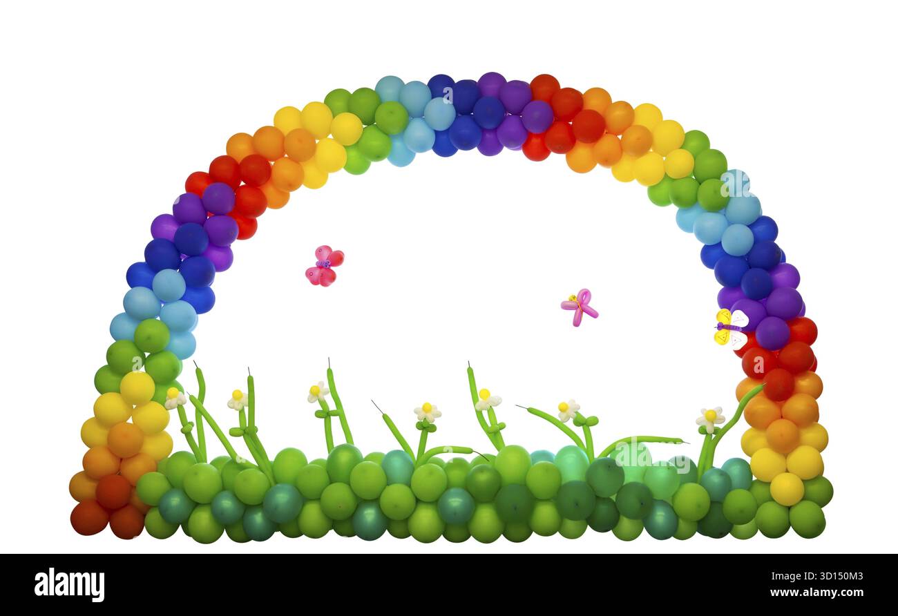 Arc-en-ciel de ballons sur un fond blanc Banque D'Images