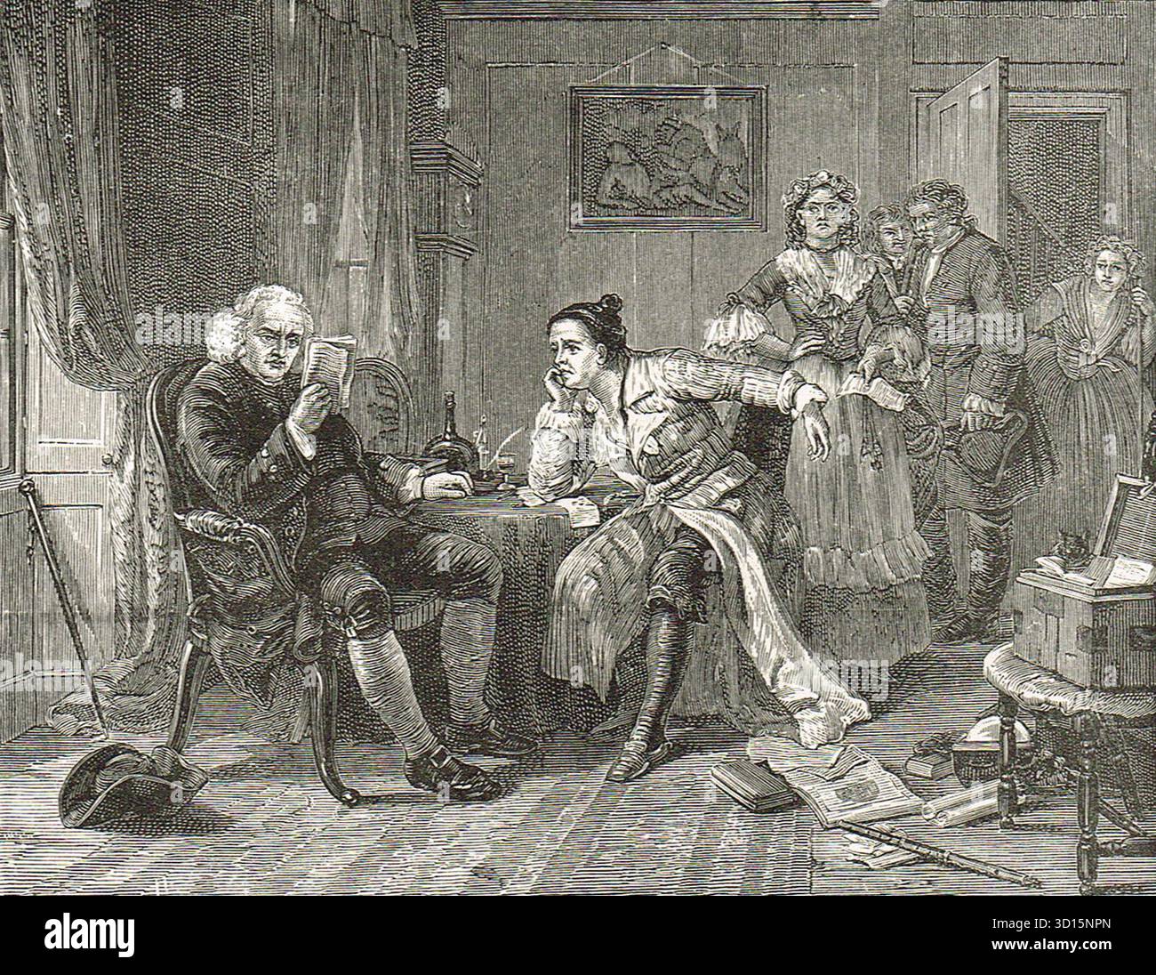 Samuel Johnson lit le manuscrit du Vicaire de Wakefield par Oliver Goldsmith Banque D'Images