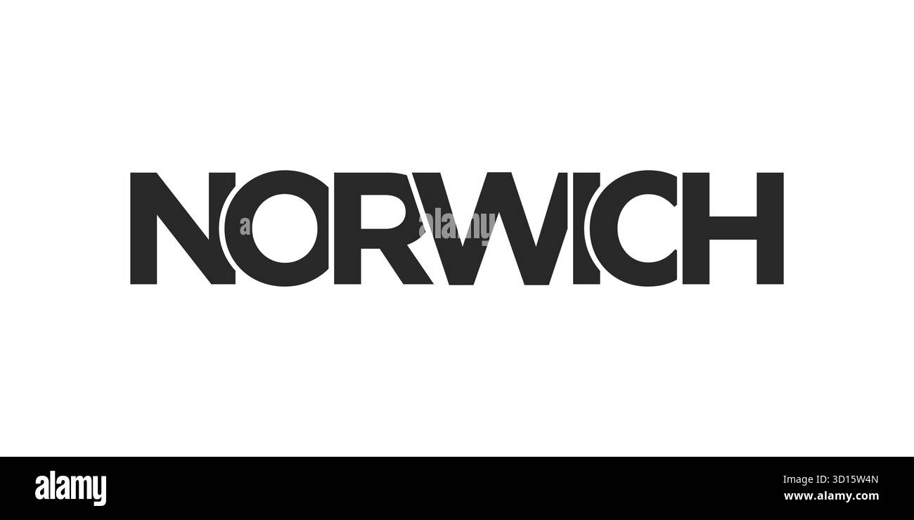 La conception de la ville de Norwich au Royaume-Uni présente une illustration vectorielle de style géométrique avec une typographie audacieuse dans une police moderne sur fond blanc. Illustration de Vecteur