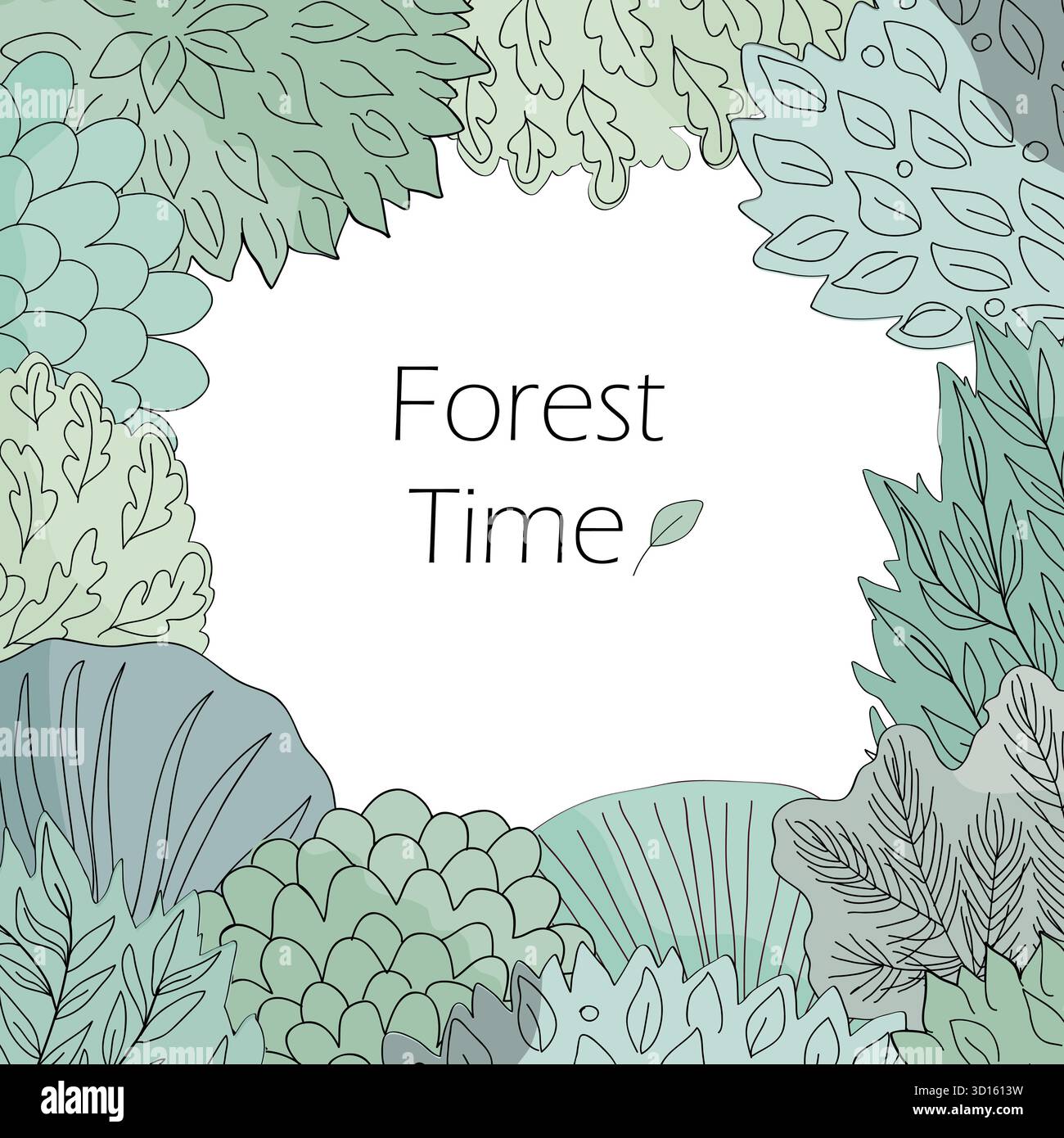 Doodle cadre forestier dessiné à la main dans un style linéaire. Bordure florale avec place pour le texte. Illustration vectorielle Illustration de Vecteur