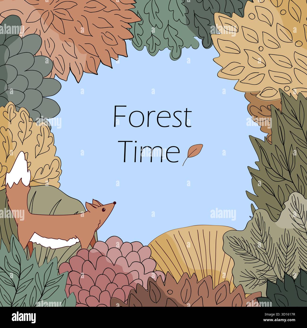 Doodle Autumn cadre de forêt dessiné à la main dans un style linéaire. Bordure florale d'automne avec place pour le texte. Illustration vectorielle. Illustration de Vecteur