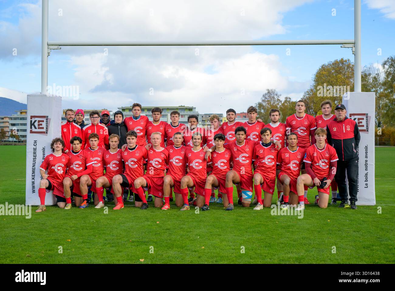 Suisse U20 Team comme ils ont affronté un vaudois select XV dans un amical à Yverdon les bains. Banque D'Images