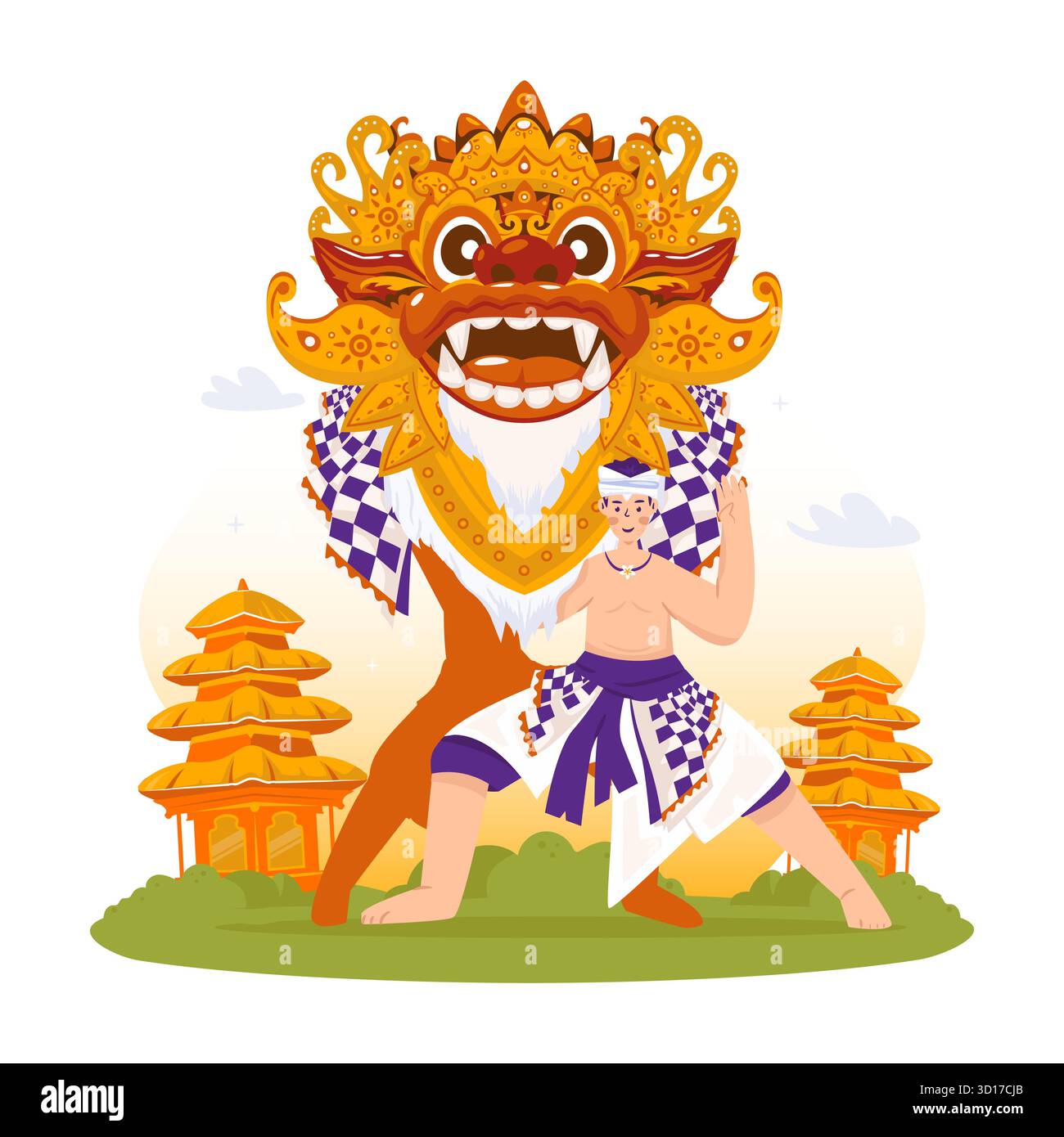 Illustration vectorielle de performance culturelle de danse balinaise Barong Illustration de Vecteur