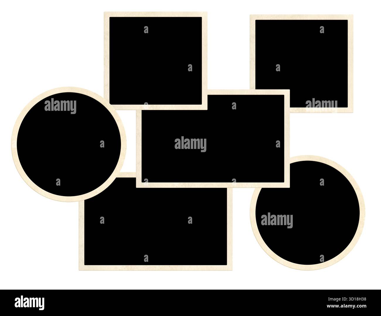 Collage de modèle avec six photos de cadre rétro. Grille d'album d'images de moodboard pour scrapbooking. Tableau d'humeur de style vintage. Isolé sur dos blanc Banque D'Images