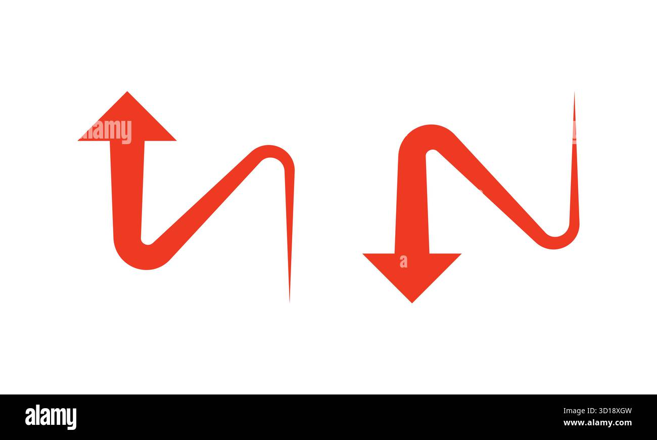 Flèches rouges en zigzag – graphique directionnel de virage serré symétrique. Flèche rouge zigzag sur fond blanc Illustration de Vecteur