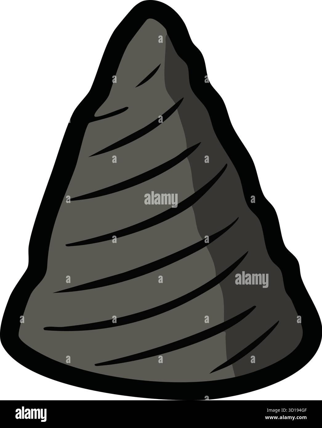 Un grand cône noir de roche montre des crêtes stratifiées suggérant une formation volcanique ou une érosion Illustration de Vecteur