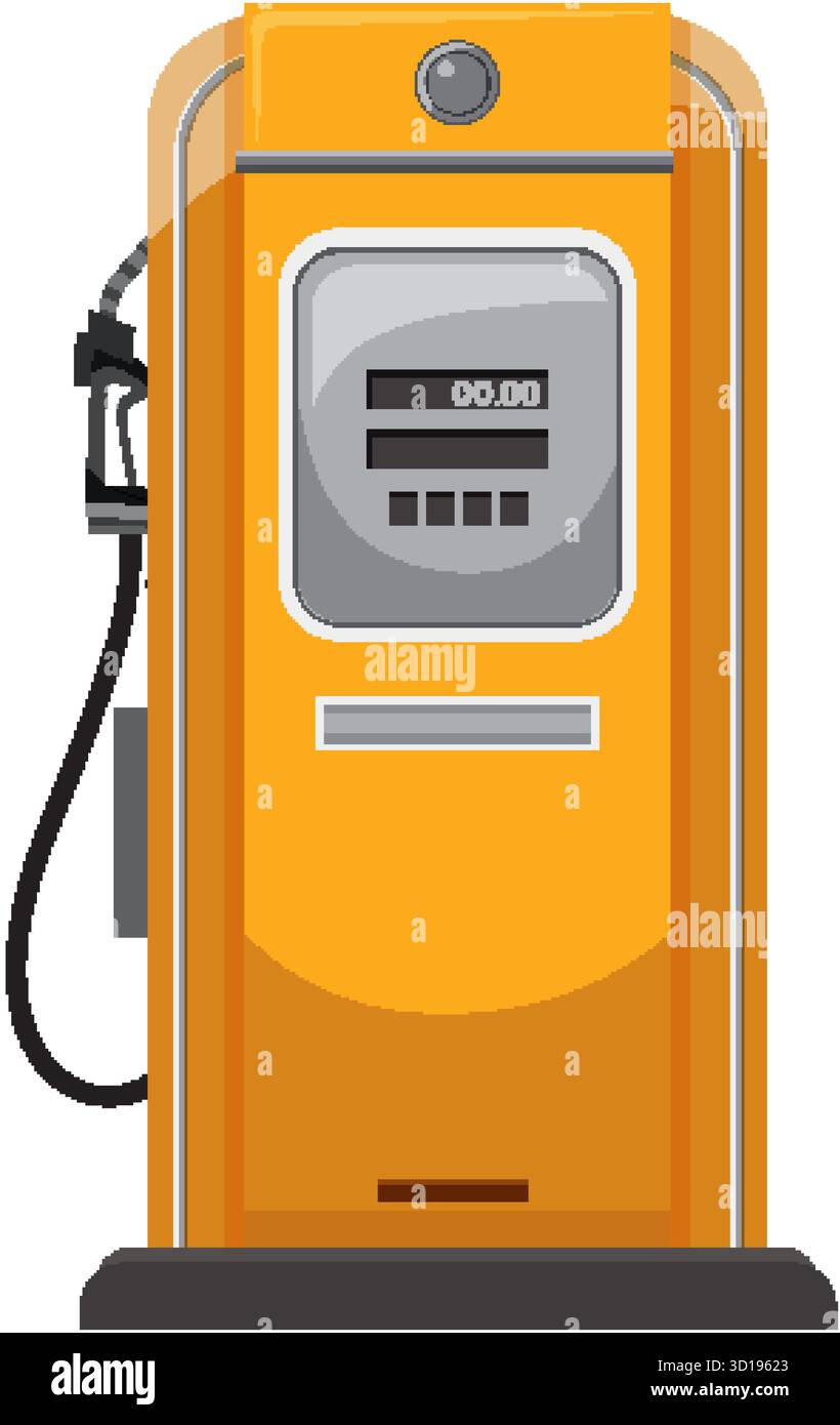 Vecteur de pompe à essence orange vintage avec un design classique détaillé, parfait pour les projets et les annonces rétro-thématiques. Illustration de Vecteur