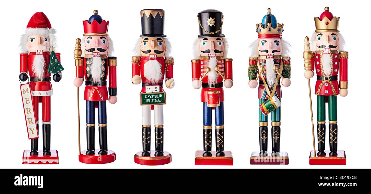 Casse-noisette soldat de Noël sur fond blanc, casse-noisettes de figurine jouet Banque D'Images