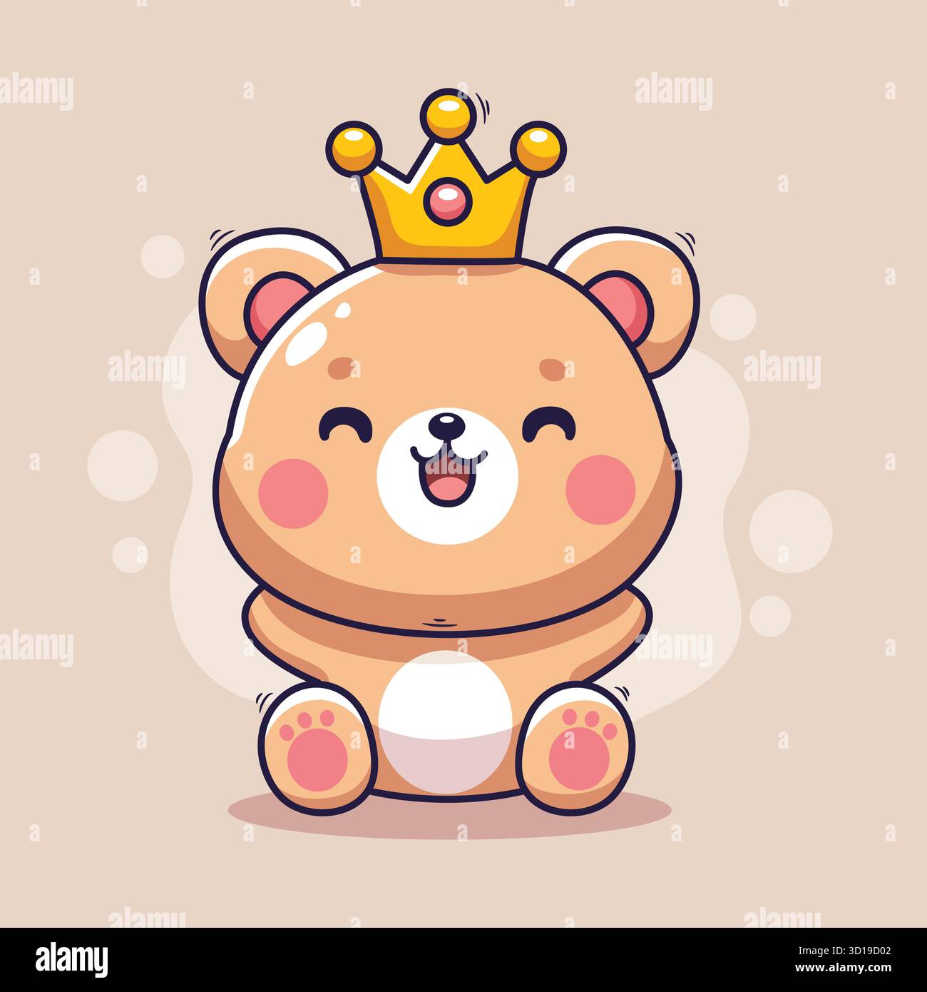 Ours mignon portant une couronne assise joyeusement – illustration vectorielle fantaisiste avec thème royal Banque D'Images