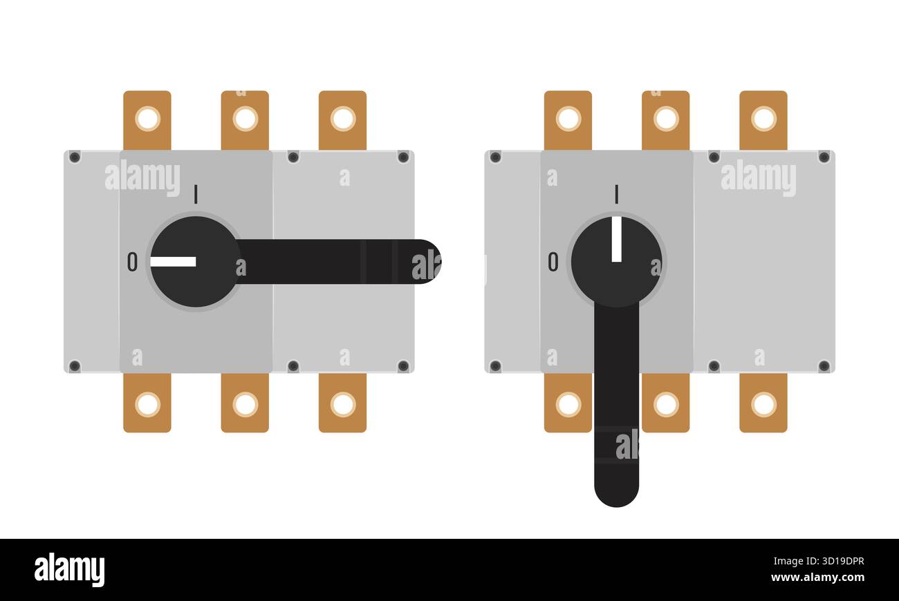 Positions MARCHE et ARRÊT DE l'interrupteur de rupture de charge industrielle Illustration de Vecteur