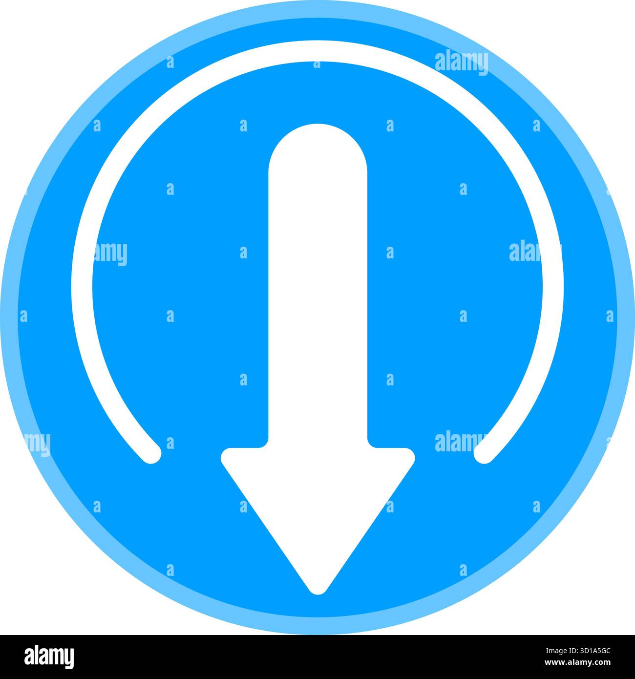 Cercle bleu avec icône de flèche vers le bas blanche illustration vectorielle simple propre représentant le concept de téléchargement ou de direction parfait pour l'interface de conception Web di Illustration de Vecteur