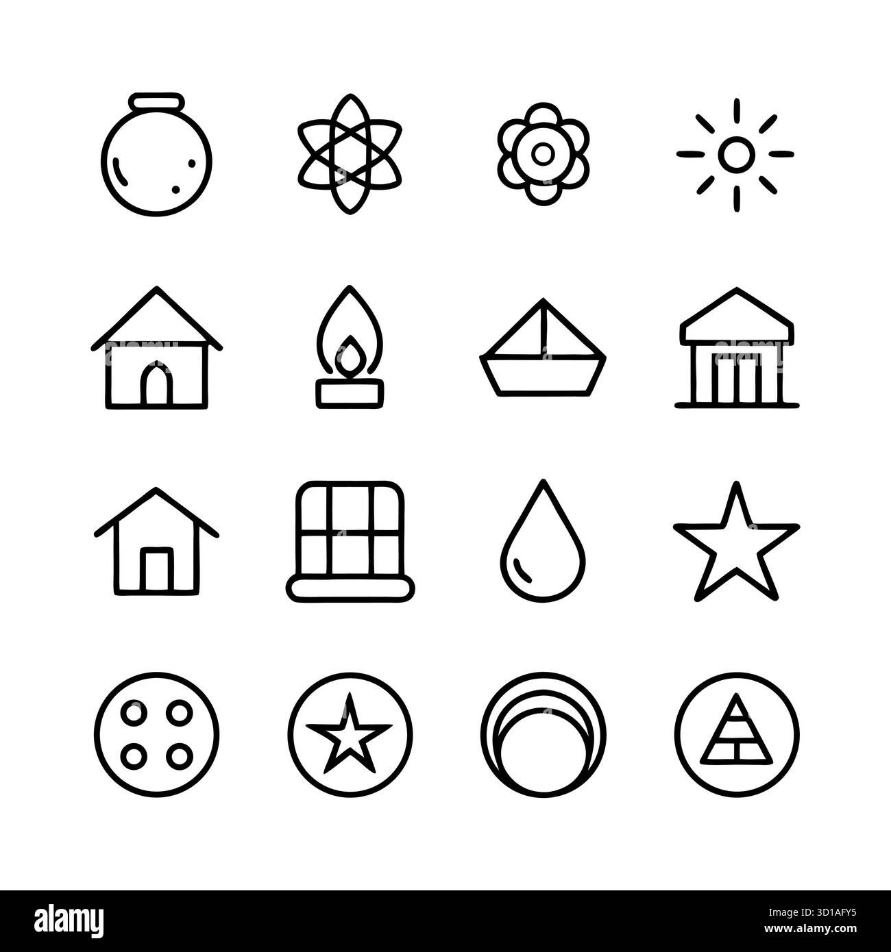 Ensemble de 16 icônes de ligne minimale – grille de symboles noirs pour le Web, l'application et la conception graphique Illustration de Vecteur