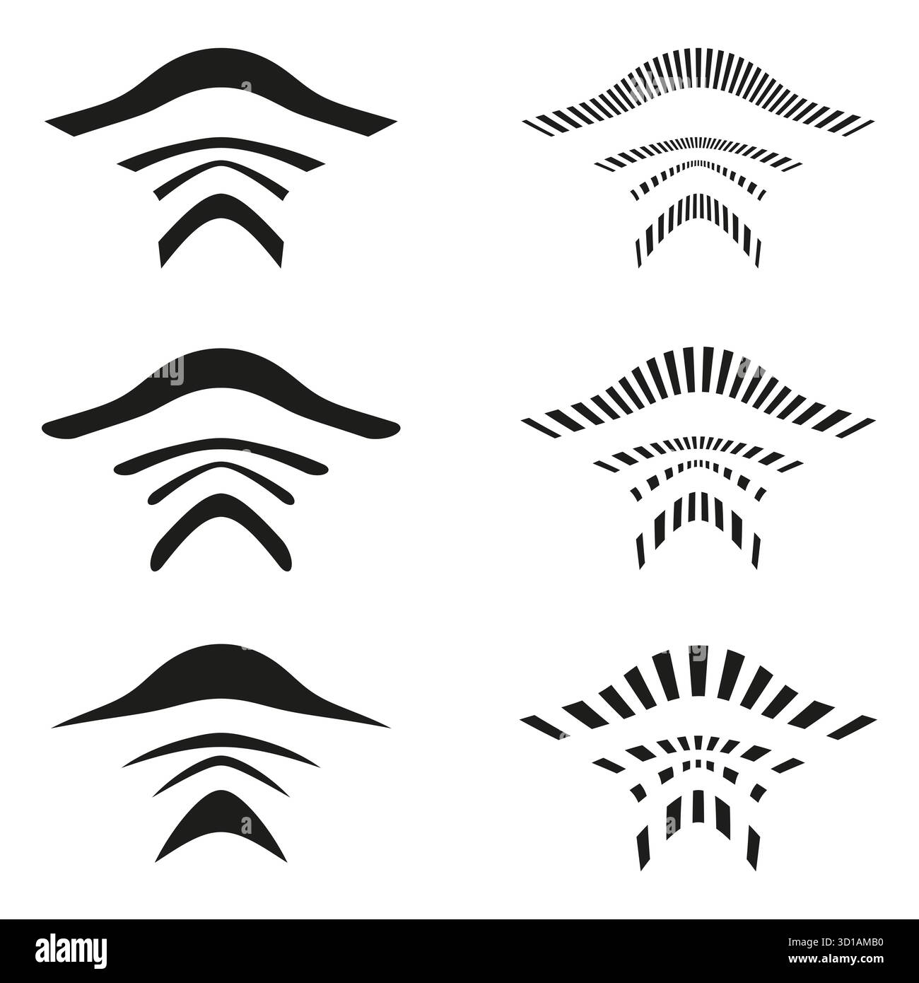 Ensemble d'ondes diffusées. Formes linéaires minimales. Noir blanc abstrait. Icônes de signal vectoriel. SPE 10. Illustration de Vecteur