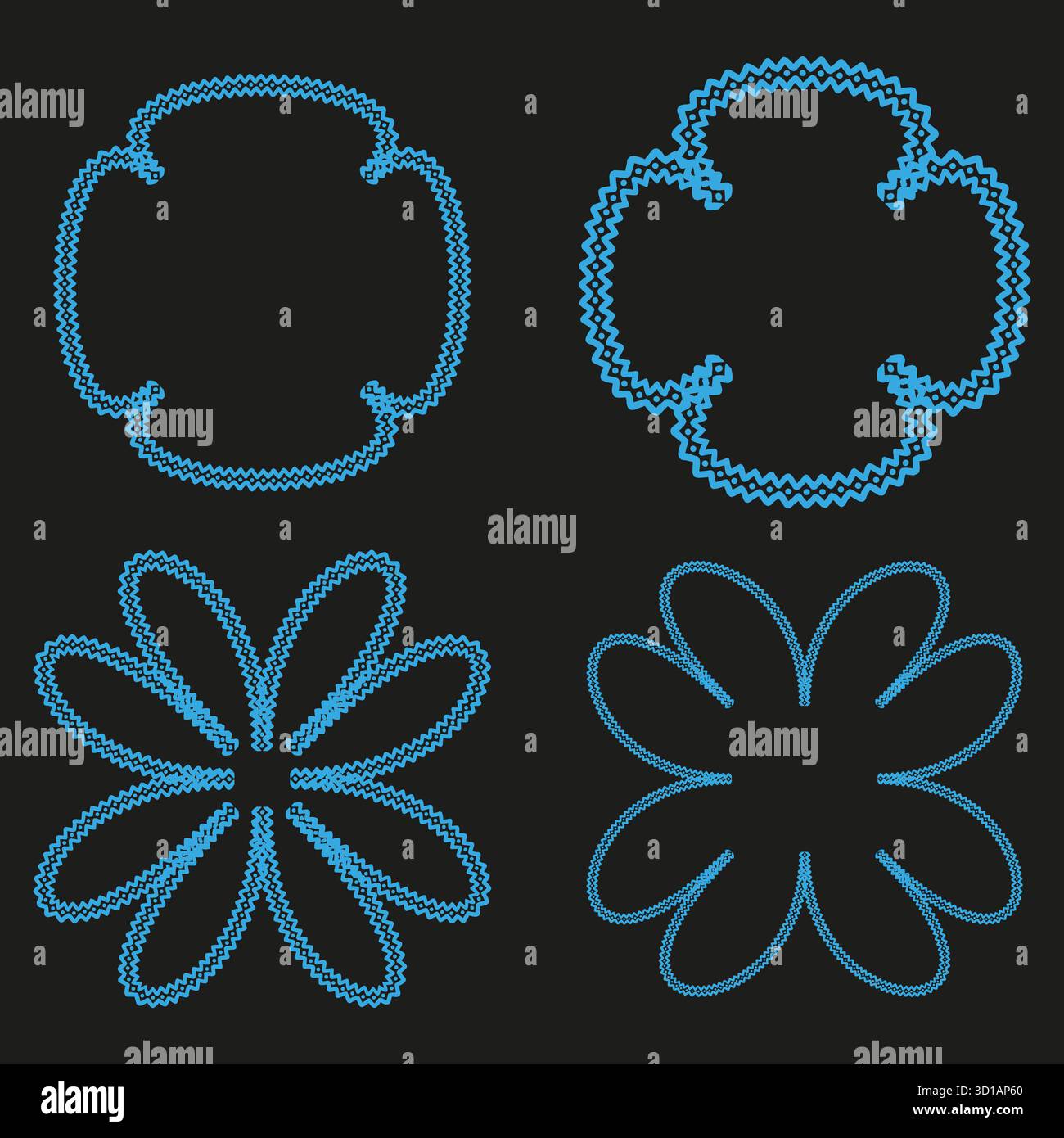 Eléments de flèche bleue. Symboles de rotation circulaire. Fond noir foncé. Graphiques vectoriels. Illustration de Vecteur