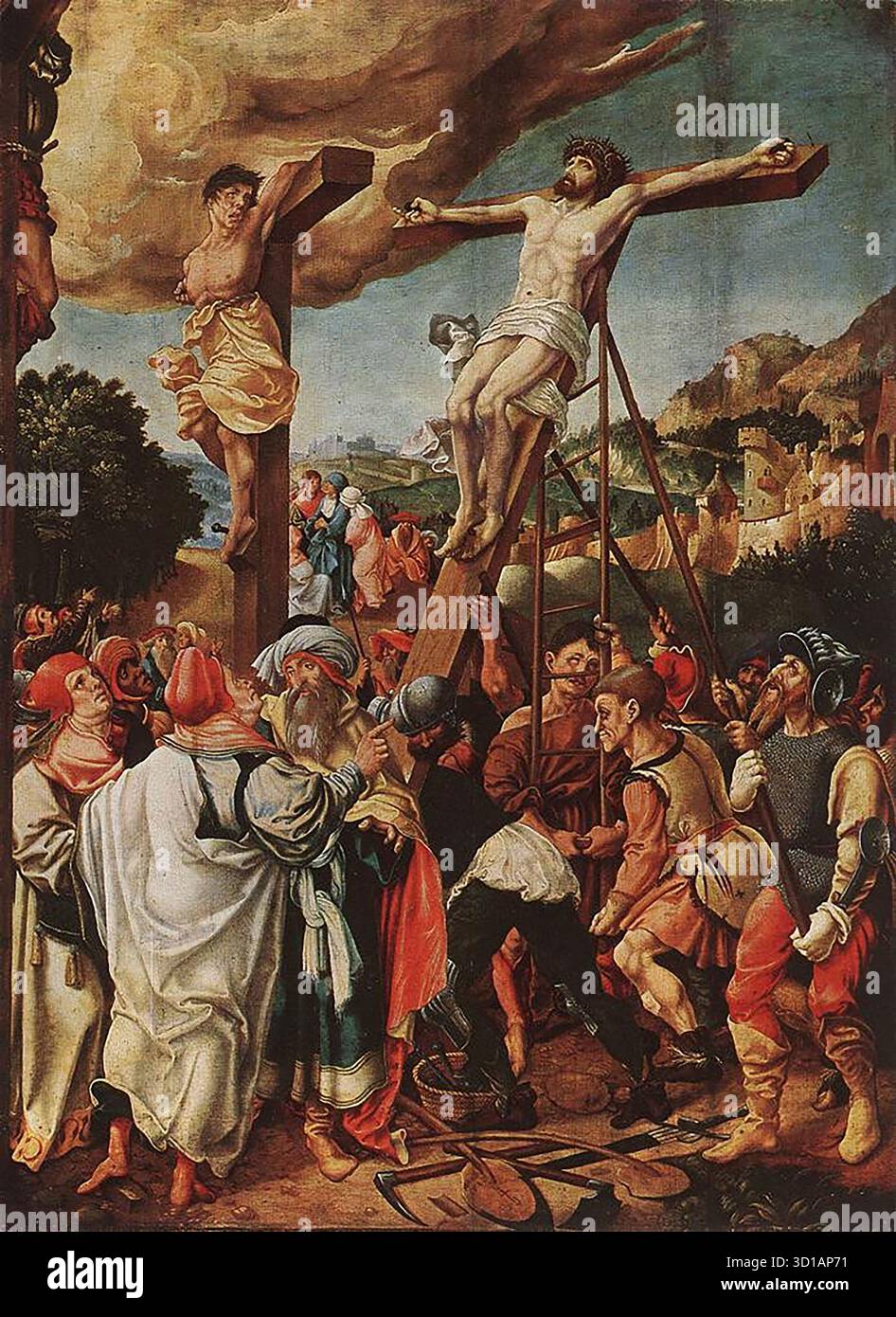 BREU, J ?RG l'ancien (né en 1475/76, Augsbourg, mort en 1537, Augsbourg) Crucifixion 1524 bois, 87 x 63 cm Sz?pm?v?szeti M?zeum, Budapest la peinture montre l'influence de Filippino Lippi (Crucifixion de Saint Philippe dans la chapelle Strozzi, S. Maria Novella, Florence). --- mots-clés : ------------- Auteur : BREU, J ?RG The Elder titre : Crucifixion Time-line : 1501-1550 École : Allemand forme : type de peinture : religieux Banque D'Images