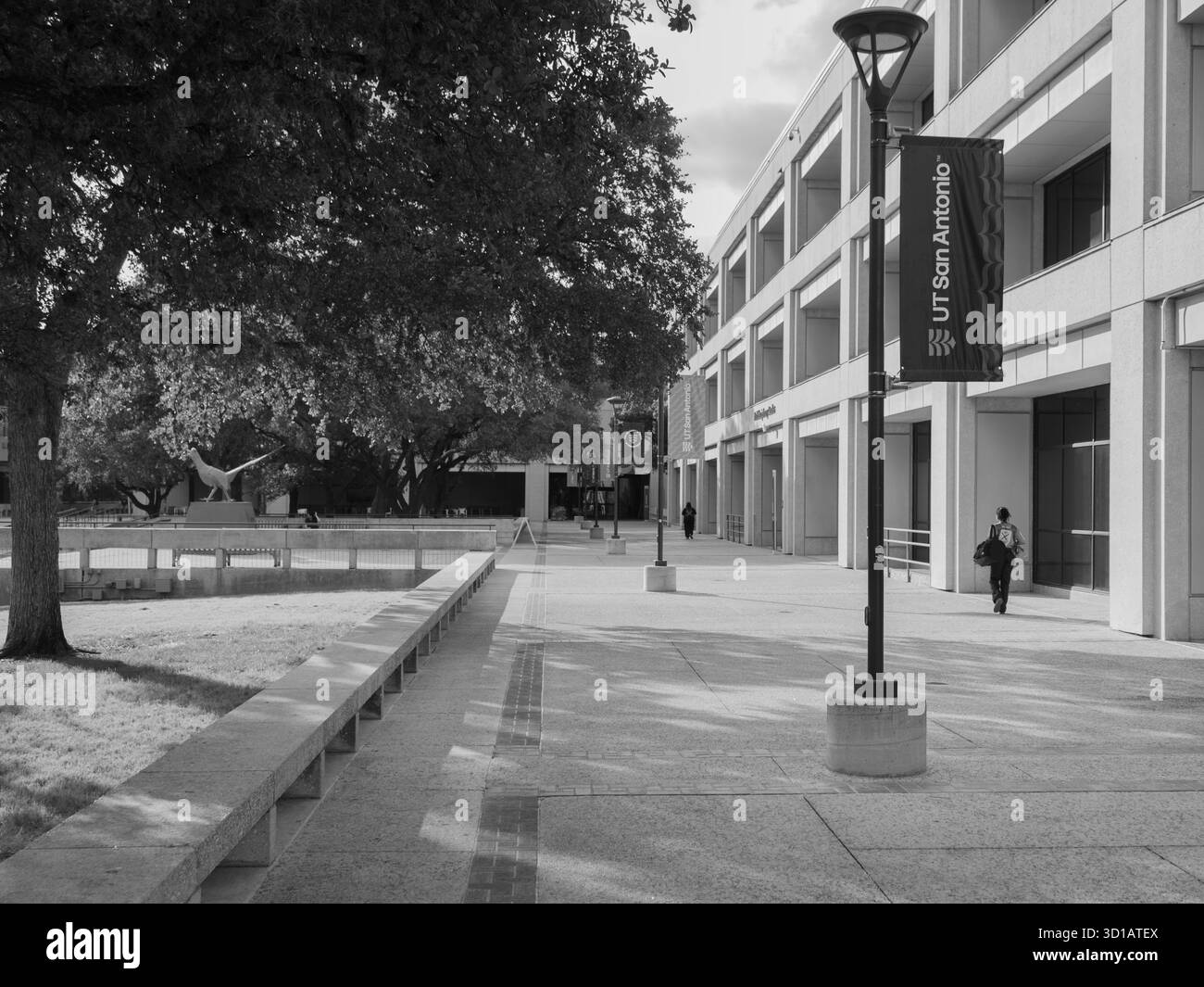 Photographie d'une allée devant le bâtiment d'études multidisciplinaires de l'UT-San Antonio, prise le 16 octobre 2025 Banque D'Images