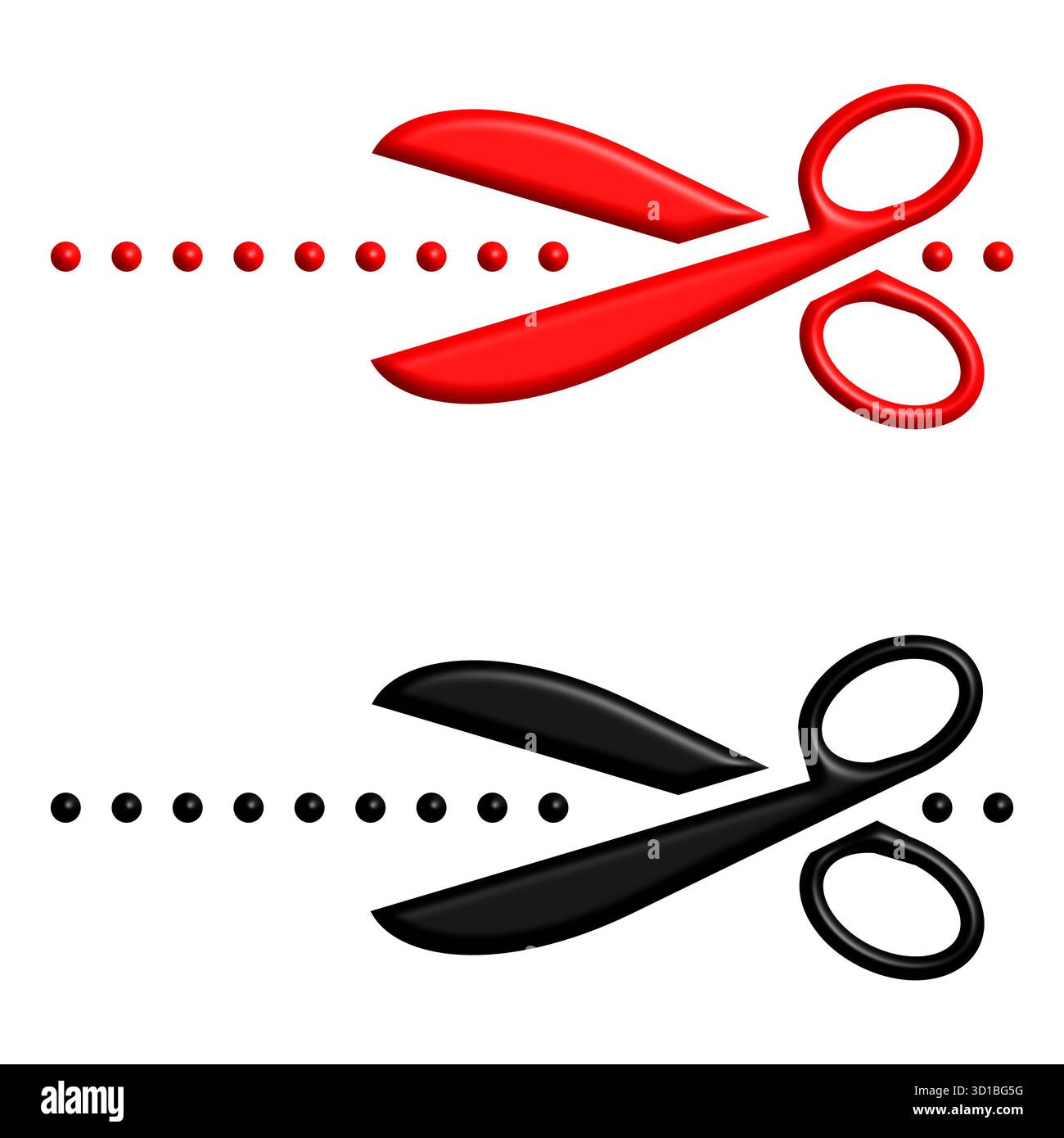 Couper ici icône noire isolée sur fond blanc. Banque D'Images