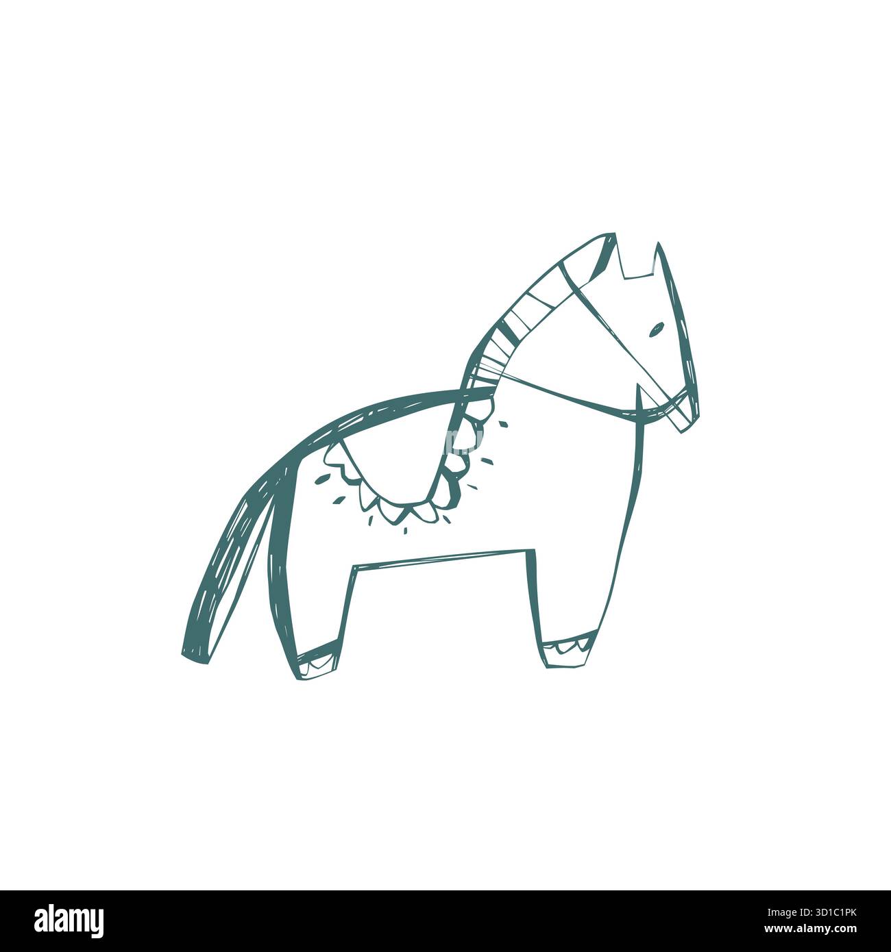 Illustration scandinave de cheval dans un style folklorique minimal avec des détails décoratifs dessinés à la main et un design rustique simple Illustration de Vecteur