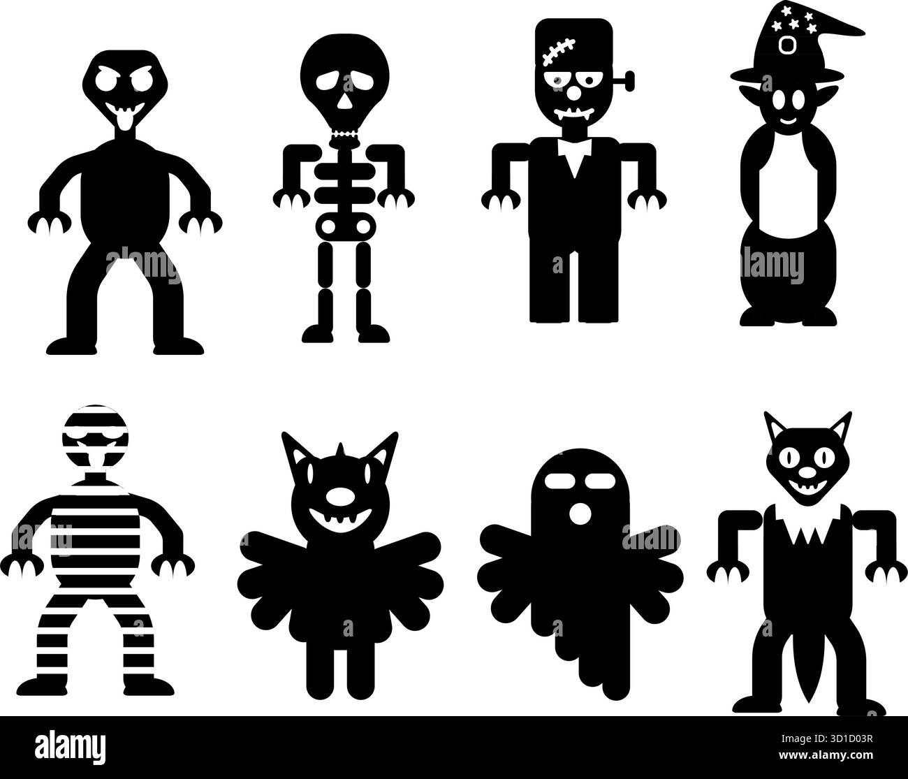 Modèles de personnages d'Halloween de style plat et icônes graphiques Illustration de Vecteur