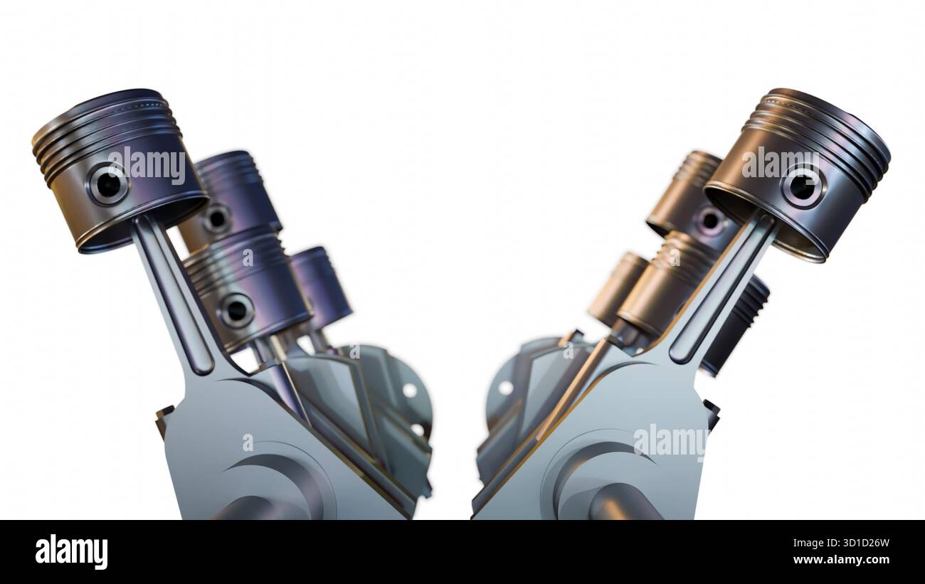 Une illustration 3d de pistons, bielles et vilebrequin, véhiculant une ingénierie mécanique de précision. Banque D'Images