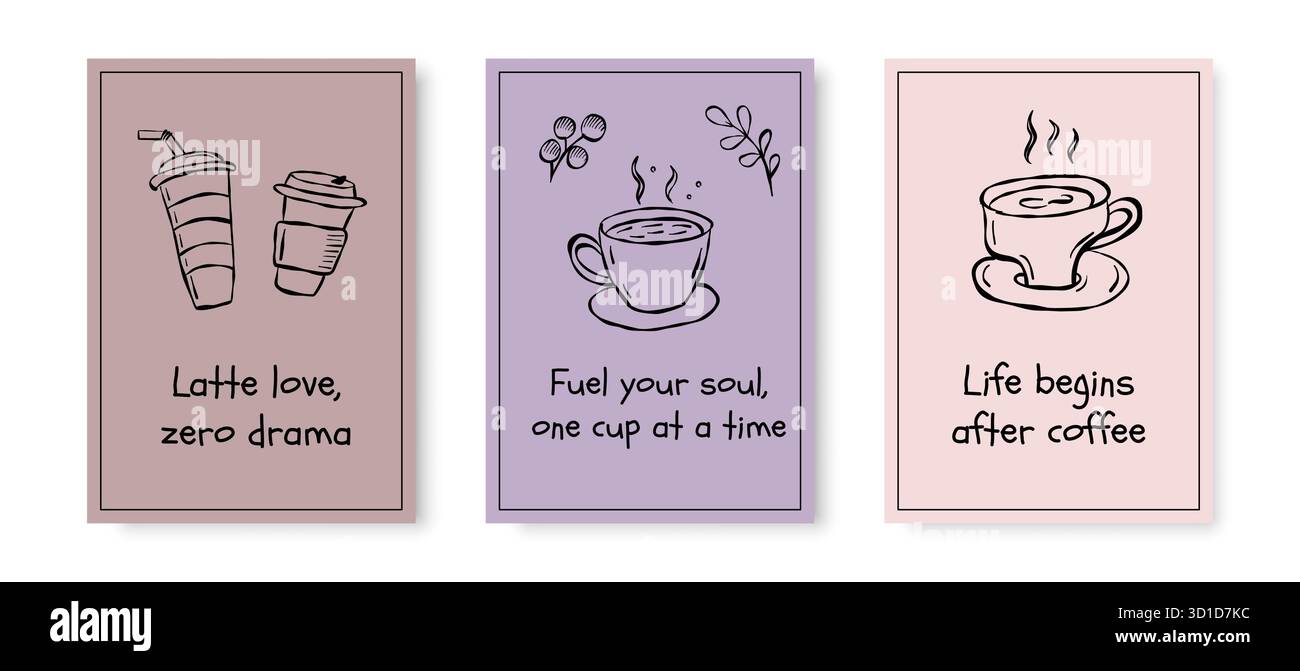 Affiches de cotation de café avec illustrations dessinées à la main Illustration de Vecteur