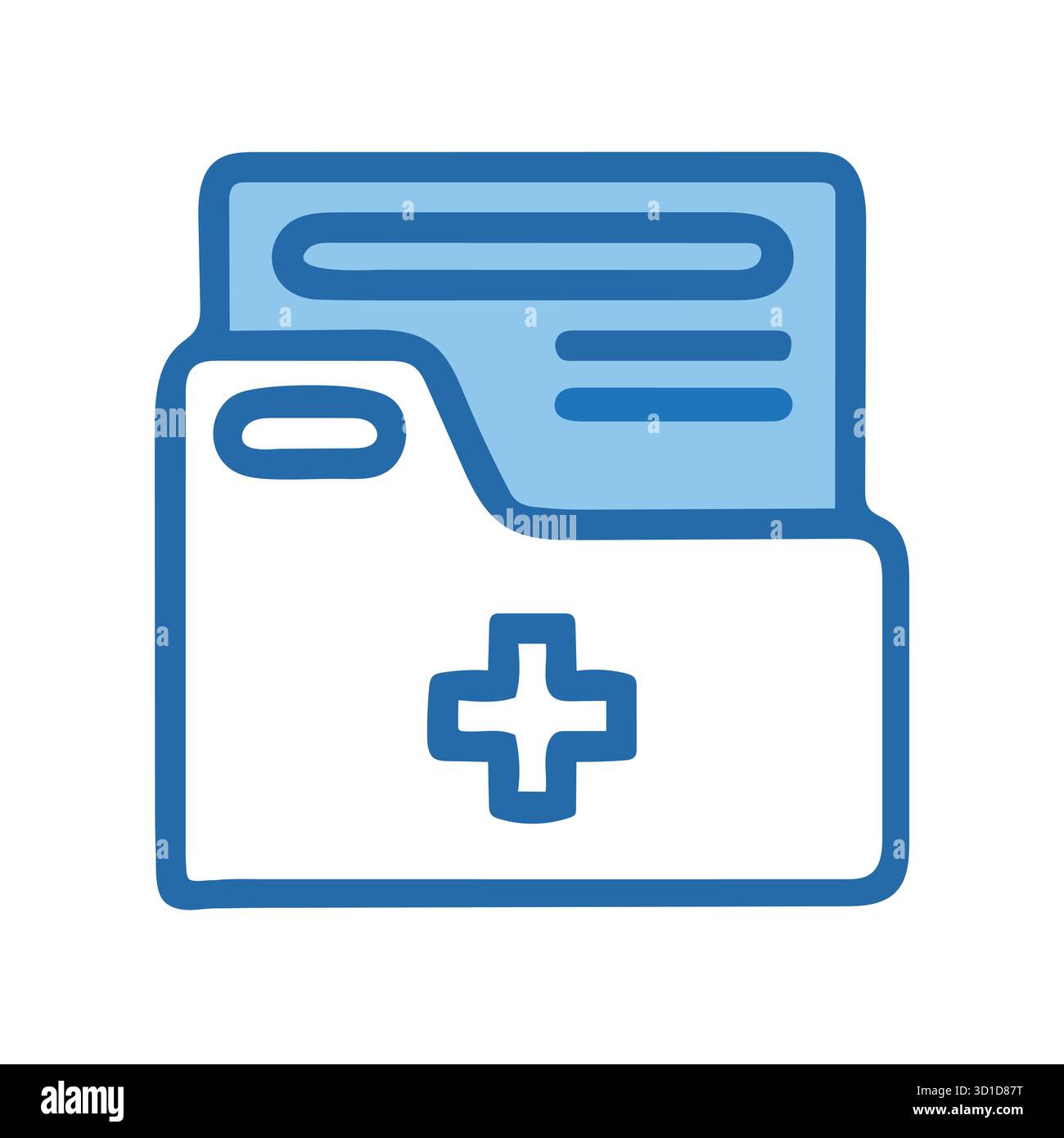 Dossiers médicaux numériques : icône bleue du dossier patient avec symbole de croix de santé Illustration de Vecteur