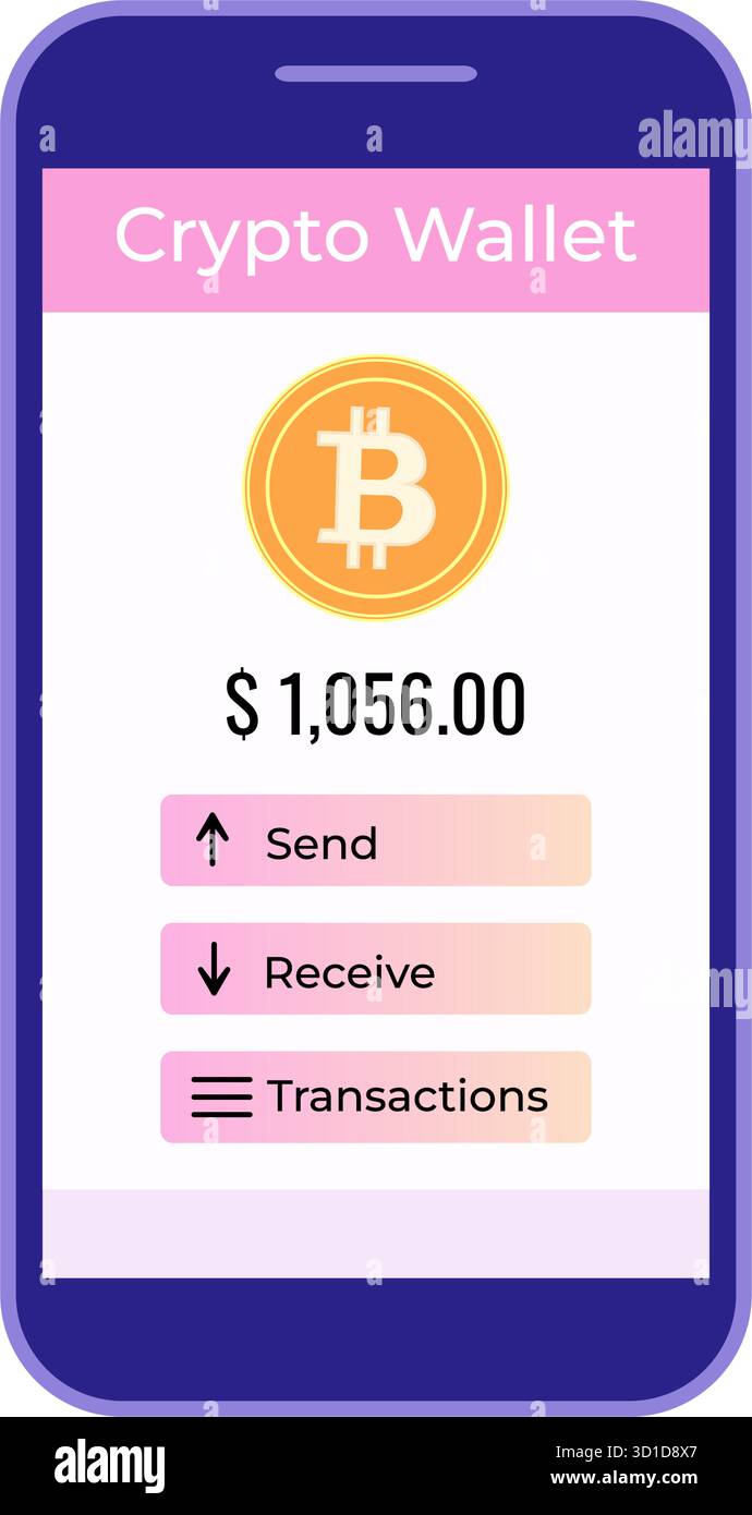 Un portefeuille crypto mobile vous permet de consulter votre solde Bitcoin et toutes vos transactions Illustration de Vecteur