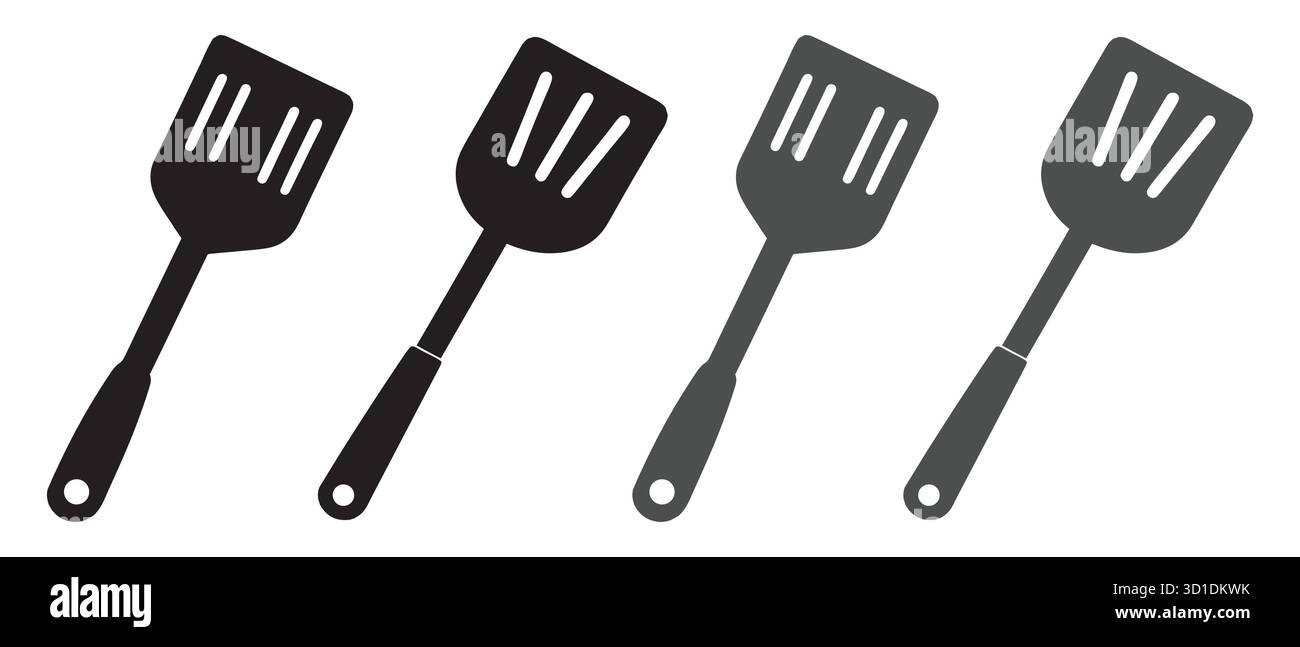 Silhouettes de spatule de cuisine minimaliste. Icônes d'ustensiles de cuisson à dégradé noir à gris. Illustration de Vecteur