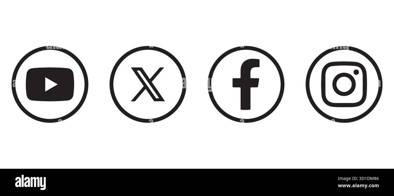 Jeu d'icônes de médias sociaux. Logos circulaires noirs des plates-formes supérieures. Illustration de Vecteur