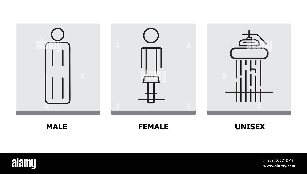 Ensemble d'icônes pour les toilettes. Symboles de toilette masculin, féminin et unisexe. Illustration de Vecteur