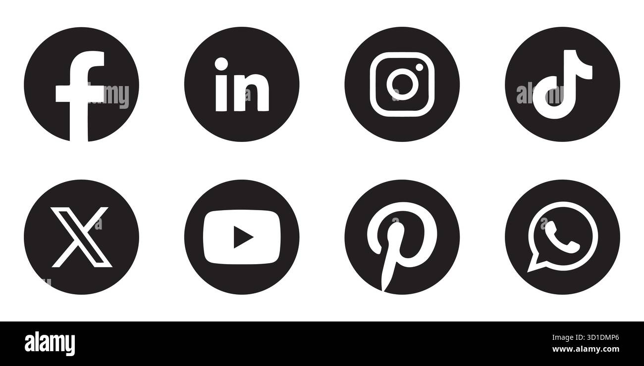 Jeu d'icônes de médias sociaux. Facebook, Instagram, TikTok, YouTube, WhatsApp Illustration de Vecteur