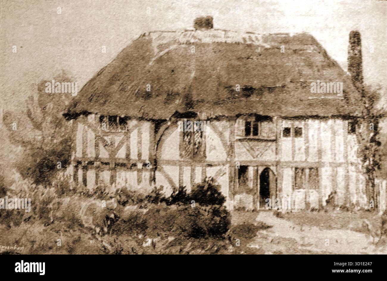 Une image de 1897 de la vieille maison du clergé à Alfriston., Sussex. À l'origine une maison de ferme, c'était la première propriété construite à être acquise par le National Trust. Il a coûté 10 £ en 1896. Il dispose d'un plancher de type béton rare connu sous le nom de plancher de craie et de lait aigre Banque D'Images