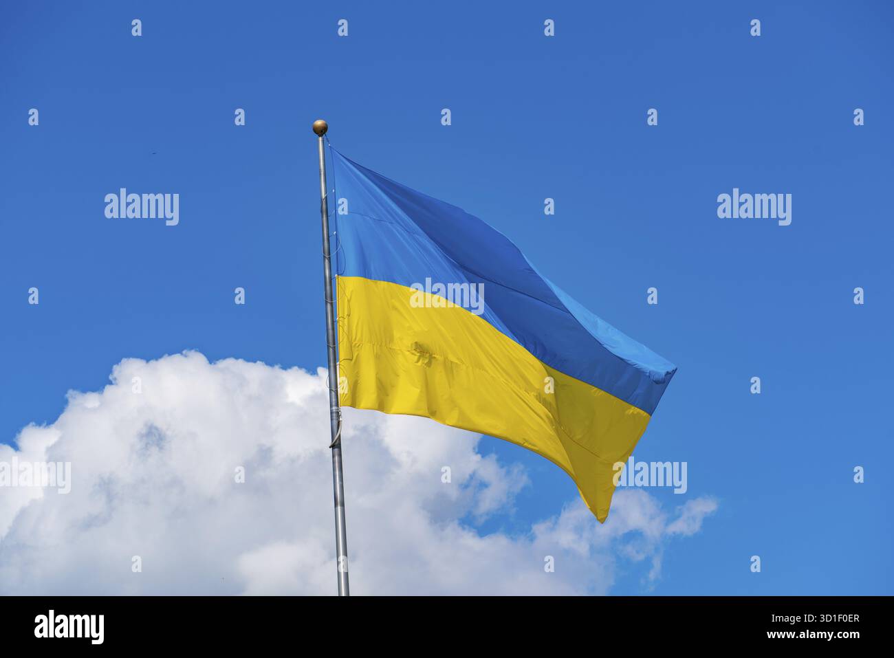 Drapeau de l'Ukraine avec le ciel et les nuages comme arrière-plan Banque D'Images