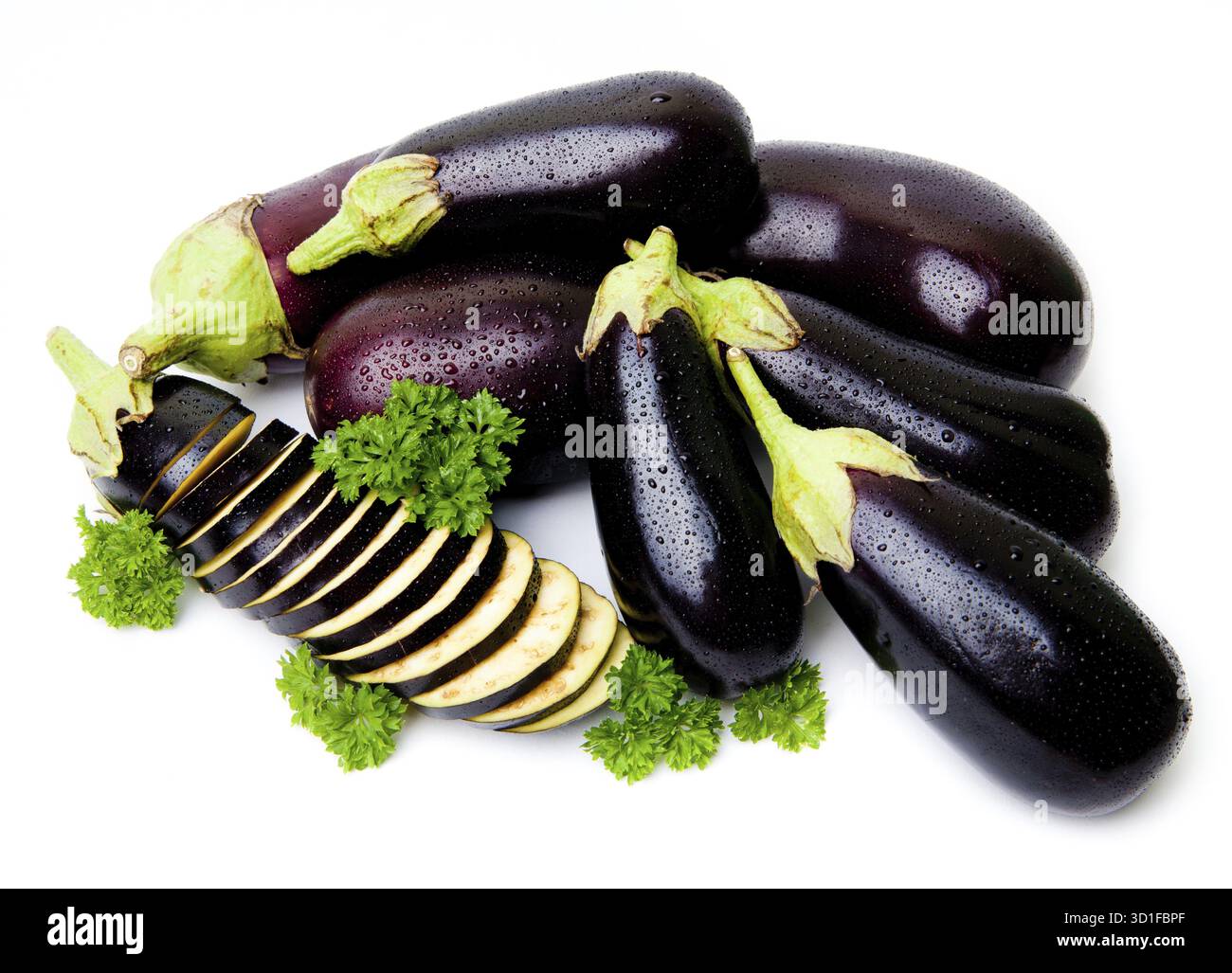 Aubergines isolé sur fond blanc Banque D'Images