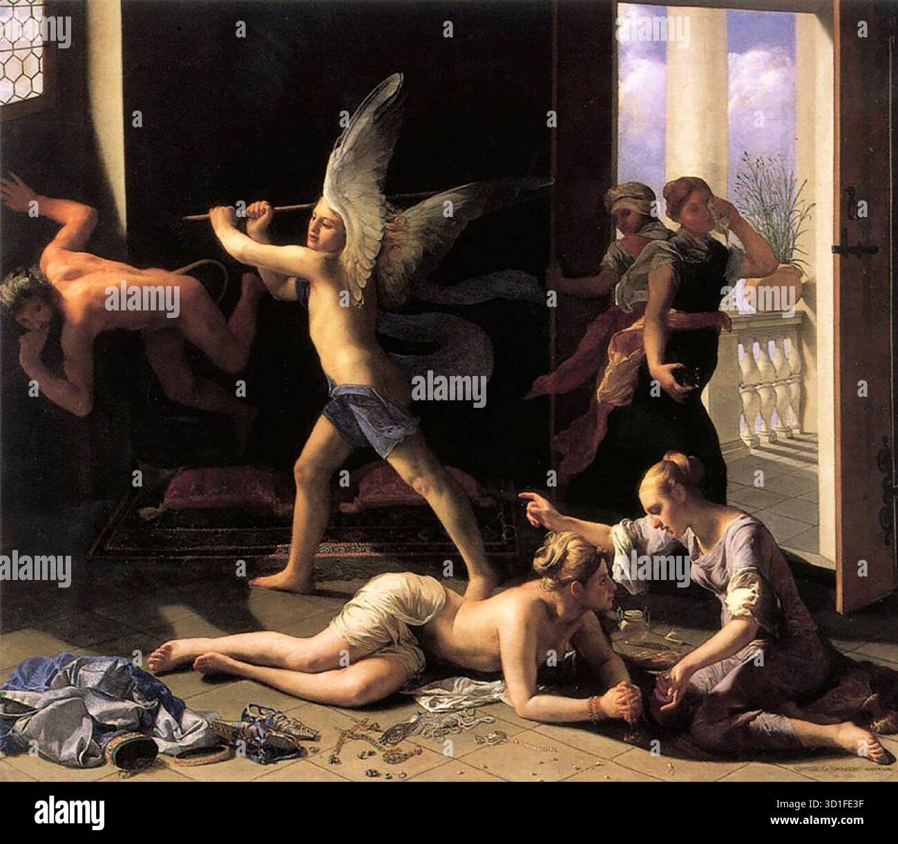 CAGNACCI, Guido (1601, Sant'Arcangelo di Romagna, d. 1682, Wien) Martha réprimande Marie pour sa vanité après 1660 huile sur toile, 229 x 266 cm Norton Simon Museum of Art, Pasadena Cagnacci était une peintre et graveuse italienne qui a étudié avec Guido Reni et a travaillé dans les villes du nord de l'Italie et plus tard à Vienne, à la cour de l'empereur Léopold I. --- mots-clés : ------------- Auteur : CAGNACCI, Guido titre : Martha Rebuking Mary for her Vanity Time-line : 1651-1700 École : italienne forme : peinture type : religieux Banque D'Images