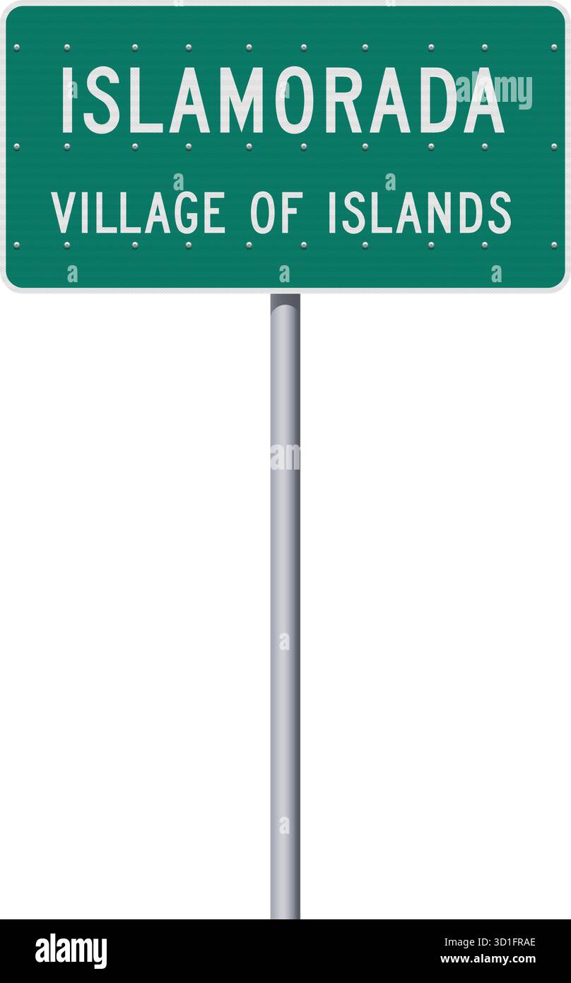 Illustration vectorielle du village Islamorada des îles (Floride) entrant dans le panneau vert sur le poteau métallique Illustration de Vecteur