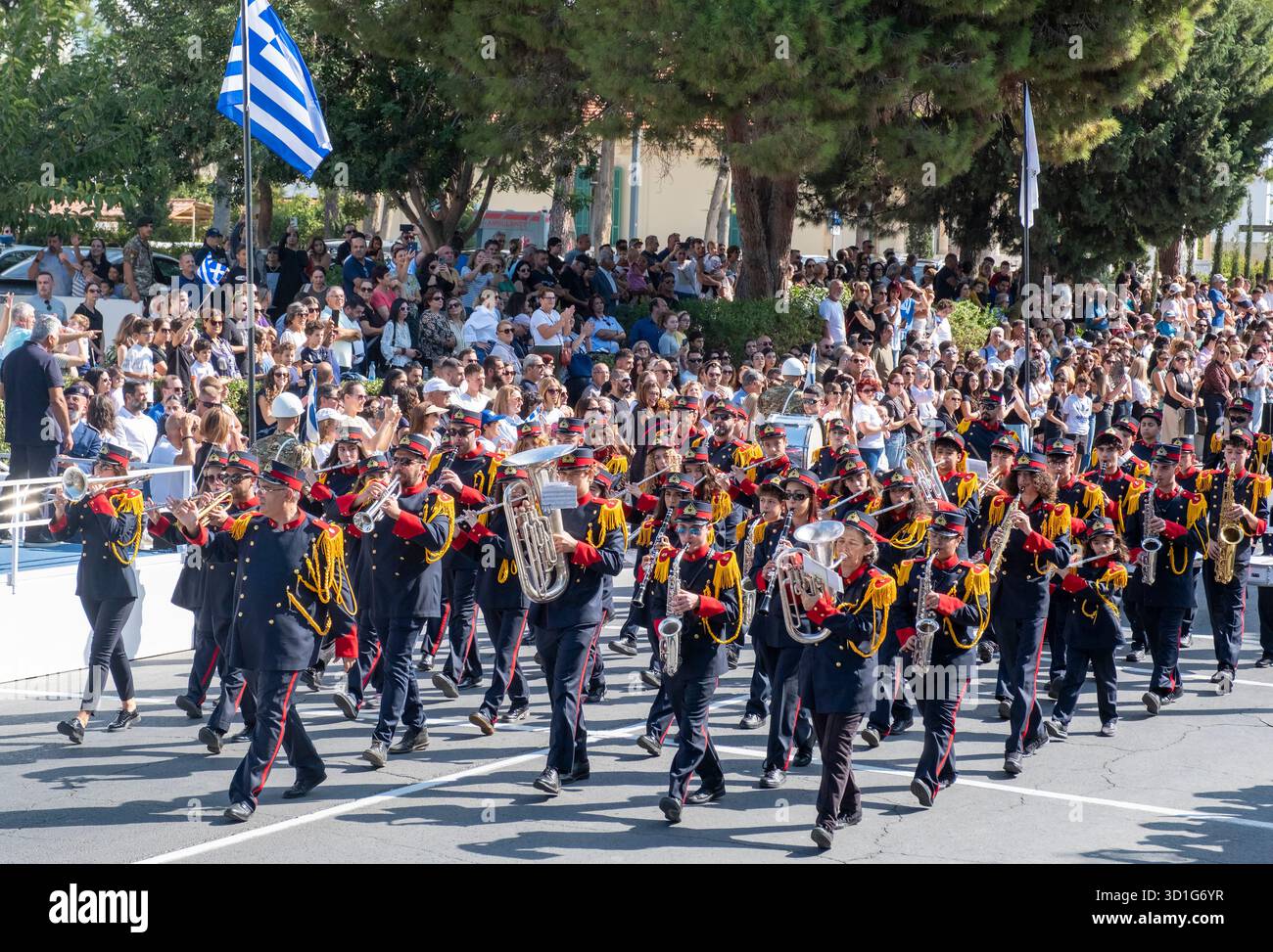 Paphos Chypre a célébré la « Journée Oxi », commémorant le rejet par la Grèce de la demande des forces de l’axe d’entrer sur son territoire le 28 octobre 1940, pendant la seconde Guerre mondiale. Banque D'Images
