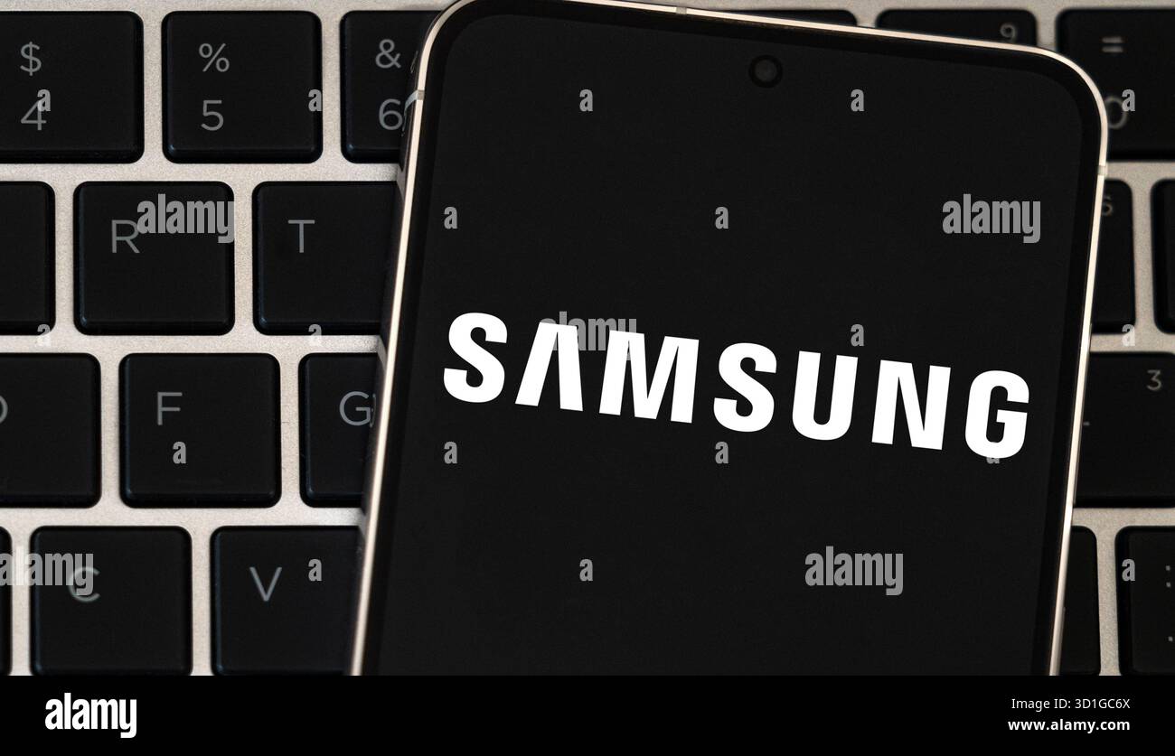 Logo Samsung Electronics affiché sur le smartphone Banque D'Images