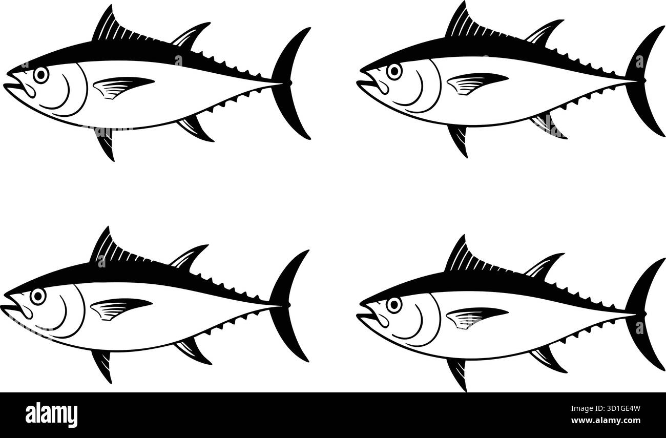 Illustration vectorielle de thon noir et blanc Illustration de Vecteur