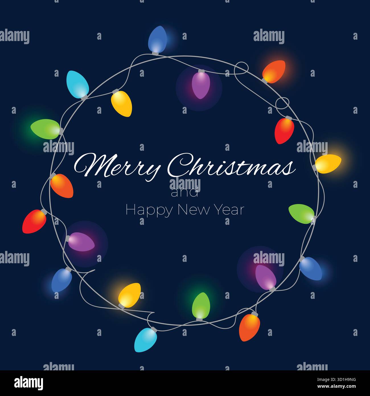Cadre de cercle de guirlandes lumineuses colorées de Noël festif. Couronne lumineuse de lumières de Noël pour la conception de cartes de voeux de Noël. Guirlande lumineuse Illustration de Vecteur