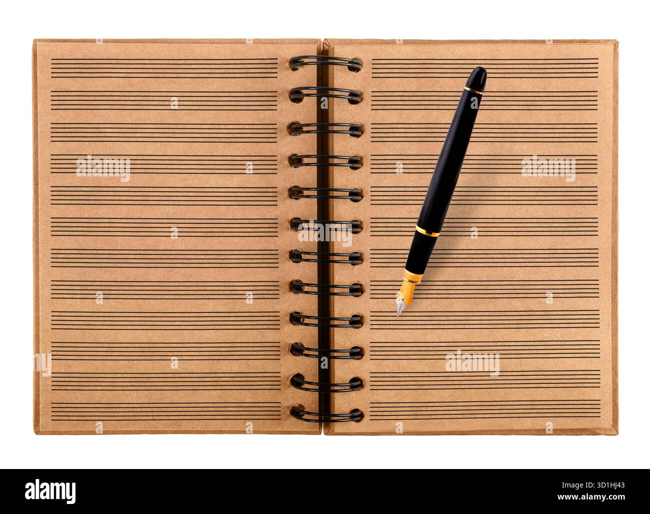 Livre de musique avec plume isolé sur fond blanc Banque D'Images