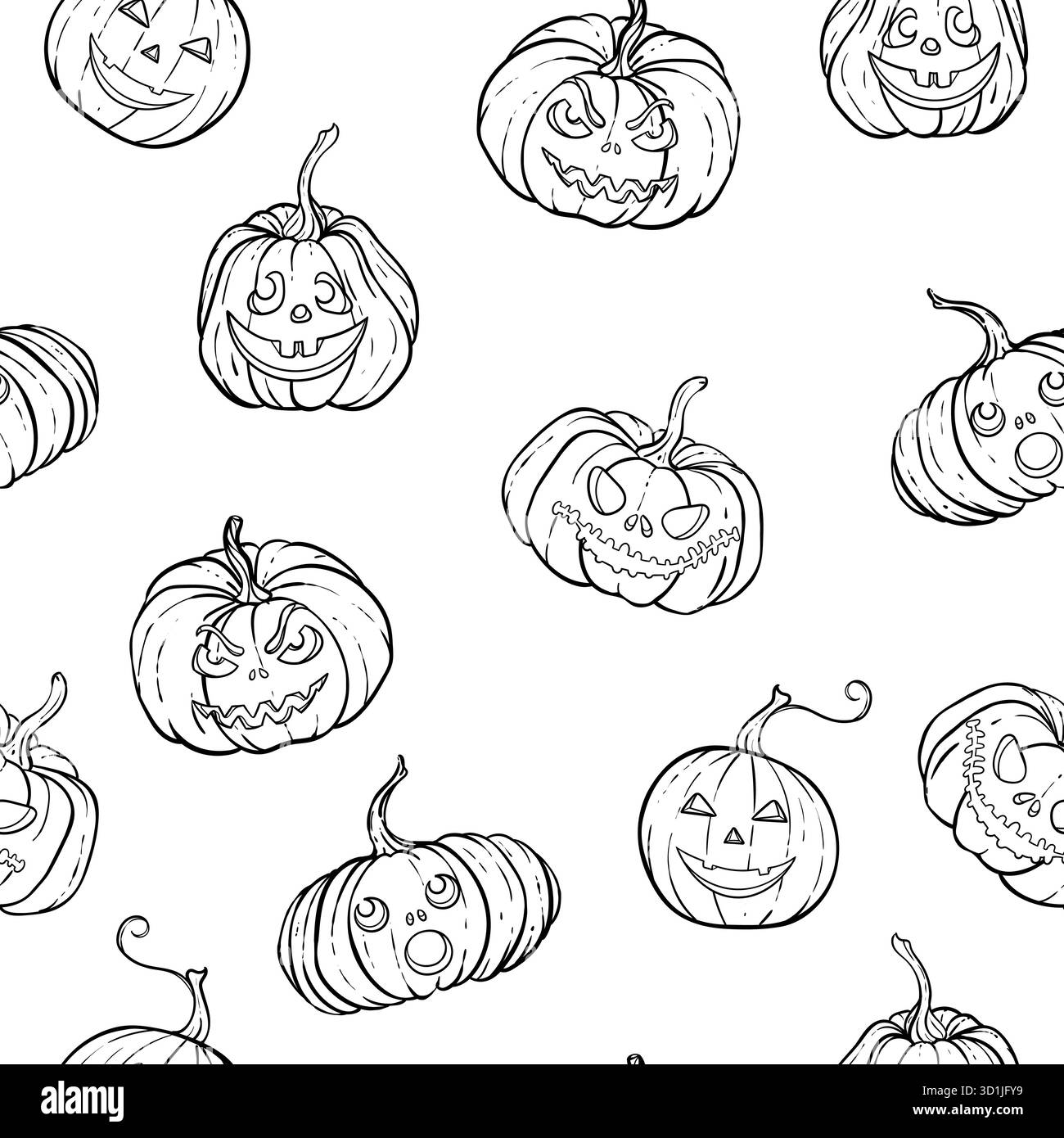 Modèle sans couture d'Halloween de citrouilles noires et blanches avec des visages luisants mignons et effrayants. conception pour carte de voeux et invitation de vacances Illustration de Vecteur