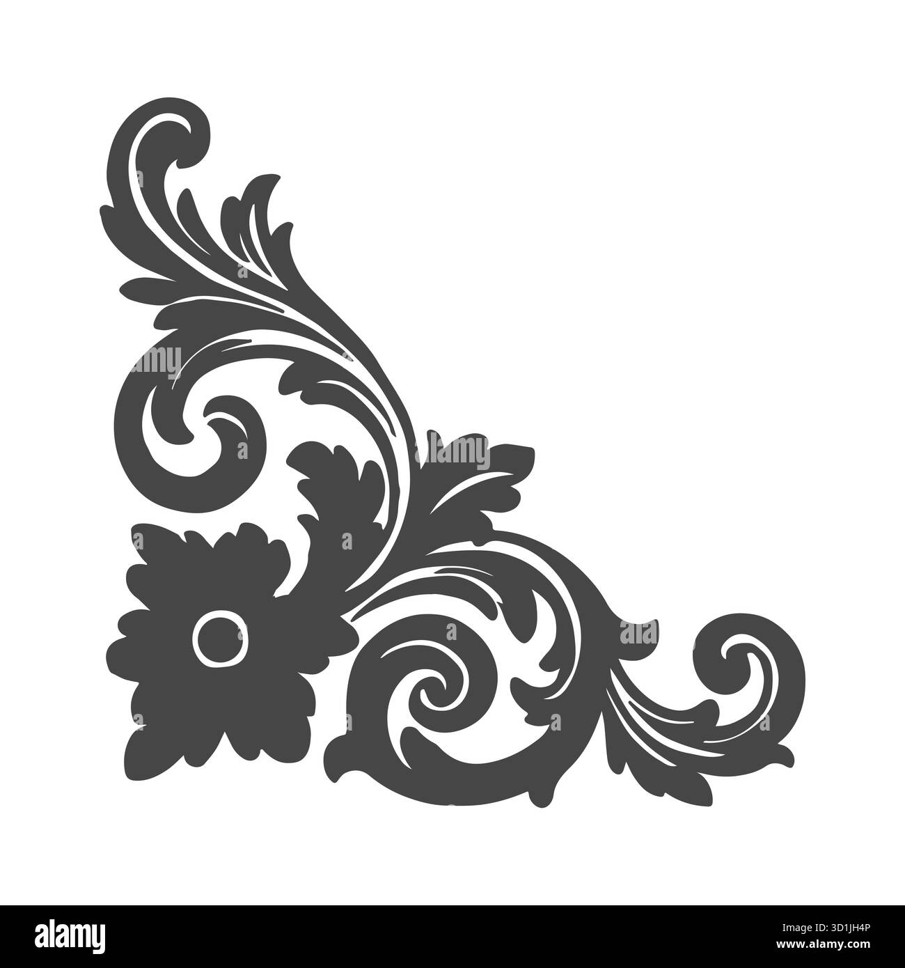 Silhouette de coin fleuri ornée – vecteur de tourbillon décoratif élégant pour embellir le cadre Illustration de Vecteur