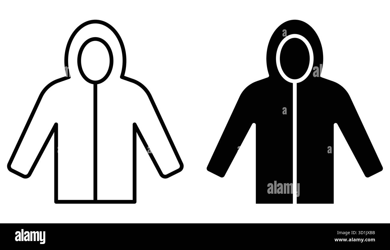 Ce motif présente des icônes de veste à capuche minimaliste en noir et blanc. Idéal pour le design de mode, l'image de marque de vêtements ou les projets d'illustration avec un Illustration de Vecteur