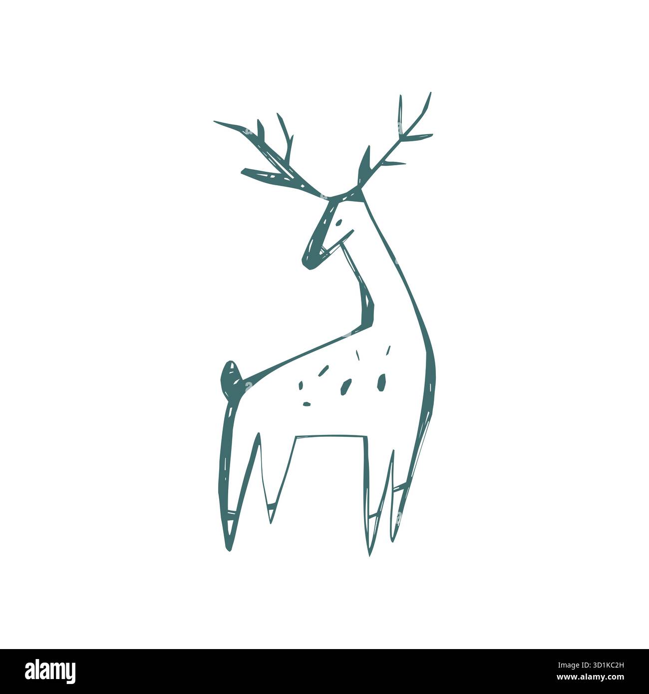 Illustration de cerf scandinave dans un style d'art populaire avec des bois élégants et un design nordique minimal parfait pour les cartes de vacances et les imprimés Illustration de Vecteur