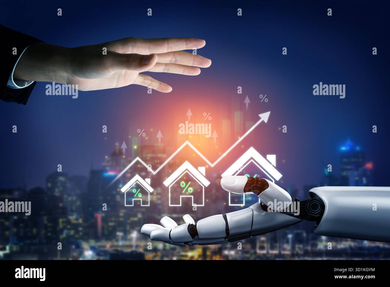 Un assistant IA analyse le marché immobilier et prédit les tendances des prix des logements. Ce système intelligent prévoit l'appréciation de la valeur de la propriété pour inve Banque D'Images