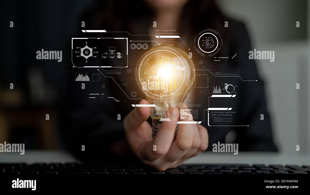 Interface IA montrant comment l'intelligence artificielle alimente les systèmes. IA L'intelligence artificielle transforme les données, permet l'automatisation et l'IA artificielle Banque D'Images