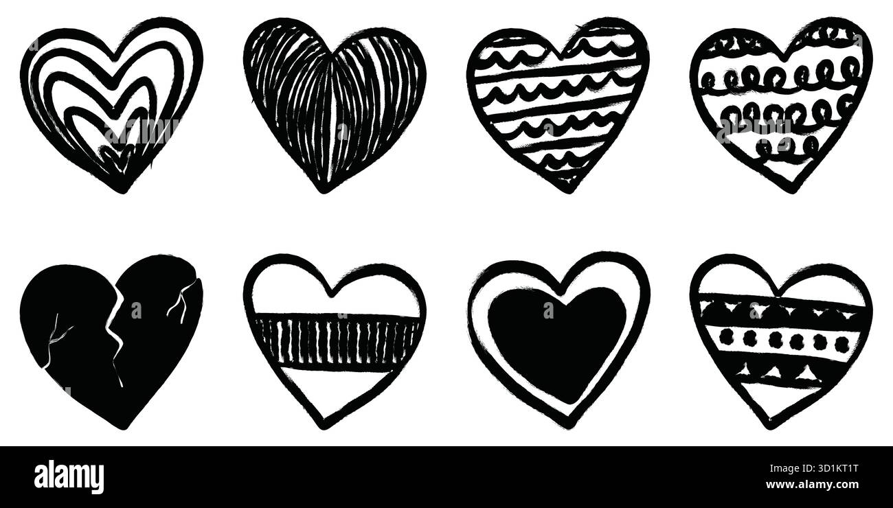 Cœur brisé, motif cœur, cœur décoratif, ensemble d'icônes de vecteur romantique Illustration de Vecteur