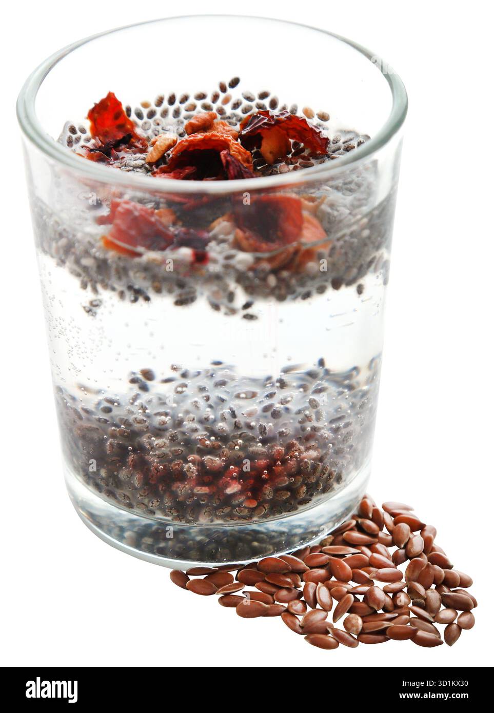 Deux super aliments Flaxseed et Chia Seed Water trempés dans un verre Banque D'Images